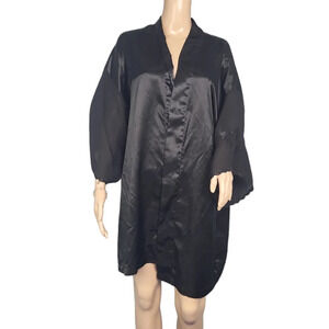 VAL MODE Black Smooth Satin Embroidered Robe
